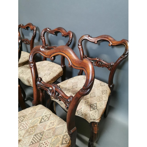 291 - Set of six Victorian mahogany dining chairs with upholstered seats on cabriole legs {85 cm H x 46 cm... 