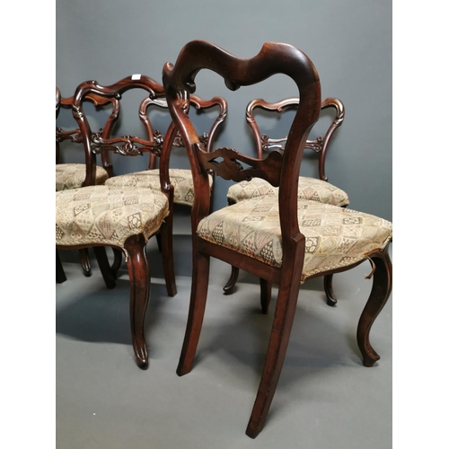 291 - Set of six Victorian mahogany dining chairs with upholstered seats on cabriole legs {85 cm H x 46 cm... 