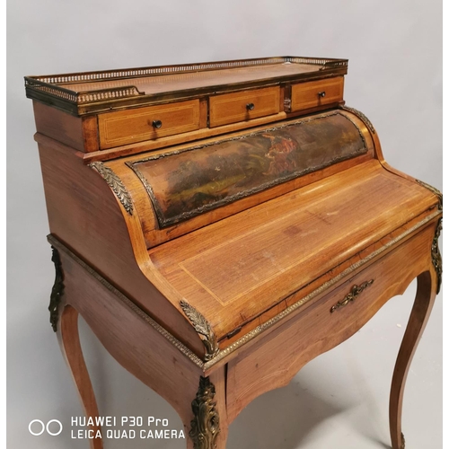 295 - 19th C. inlaid satinwood ladies writing desk surmounted with brass mounts and fitted interior {109 c... 