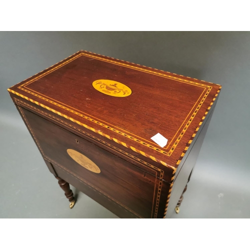 296 - Good quality inlaid mahogany cellarette on turned legs by Charlie Robinson of Milltown in the early ... 
