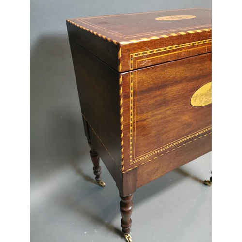 296 - Good quality inlaid mahogany cellarette on turned legs by Charlie Robinson of Milltown in the early ... 