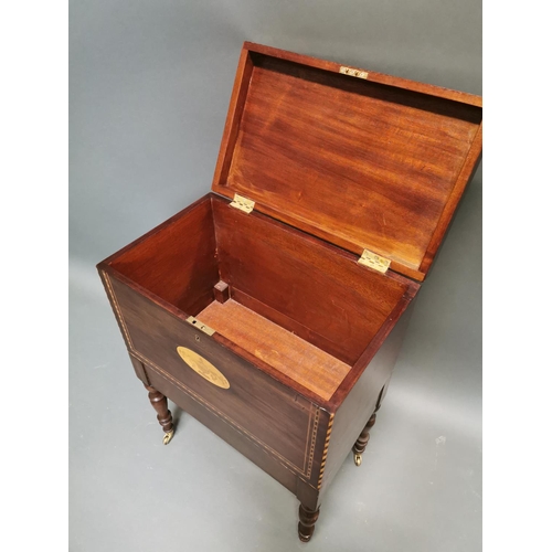 296 - Good quality inlaid mahogany cellarette on turned legs by Charlie Robinson of Milltown in the early ... 