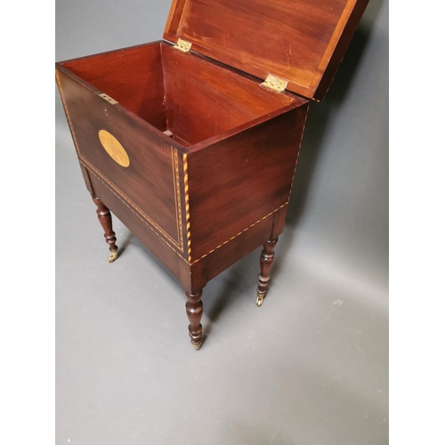 296 - Good quality inlaid mahogany cellarette on turned legs by Charlie Robinson of Milltown in the early ... 