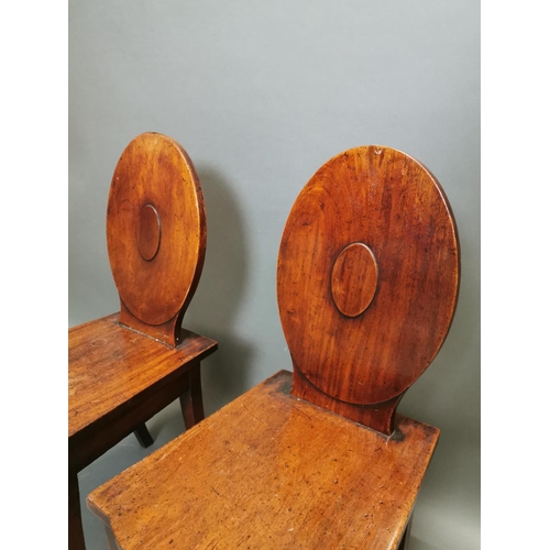 298 - Pair of Irish Georgian mahogany shield back hall chairs on square tapered legs {90 cm H x 39 cm W x ... 