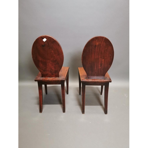 298 - Pair of Irish Georgian mahogany shield back hall chairs on square tapered legs {90 cm H x 39 cm W x ... 