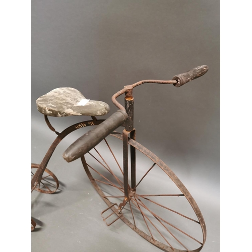 299 - 20th C. metal child's Penny Farthing {69 cm H x 80 cm W}.
