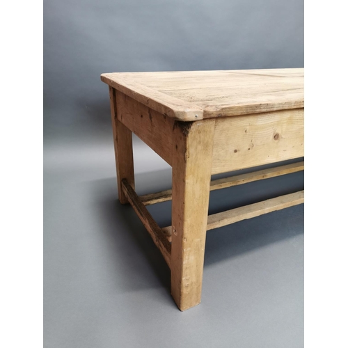 308 - Early 20th C. stripped pine coffee table {50 cm H x 120 cm W x 67 cm D}.