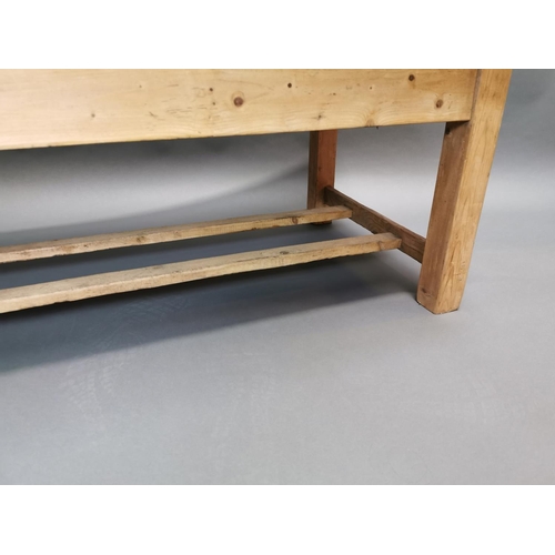 308 - Early 20th C. stripped pine coffee table {50 cm H x 120 cm W x 67 cm D}.