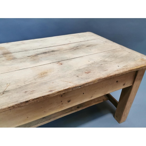 308 - Early 20th C. stripped pine coffee table {50 cm H x 120 cm W x 67 cm D}.