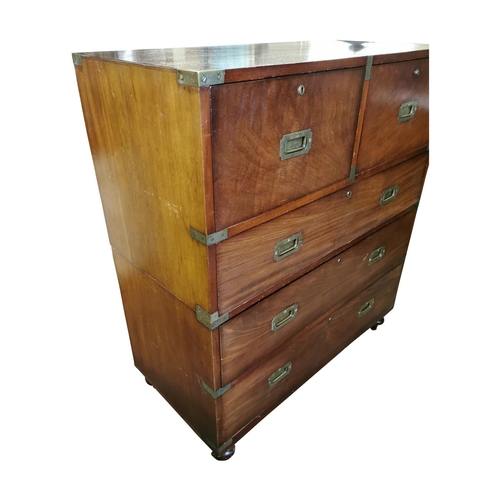309 - Exceptional quality 19th C. secretare campaign chest of drawers with brass mounts {112 cm H x 99 cm ... 