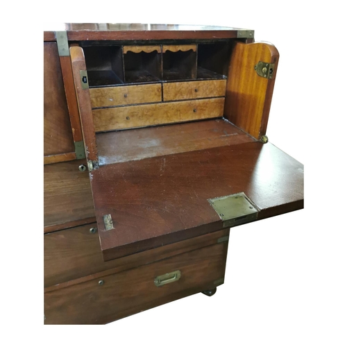 309 - Exceptional quality 19th C. secretare campaign chest of drawers with brass mounts {112 cm H x 99 cm ... 