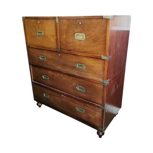 309 - Exceptional quality 19th C. secretare campaign chest of drawers with brass mounts {112 cm H x 99 cm ... 