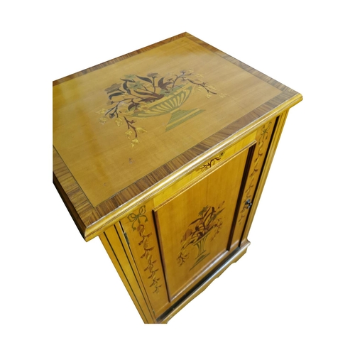 310 - Pair of good quality satinwood bedroom lockers with single blind door {72 cm H x 44 cm W x 33 cm D}.