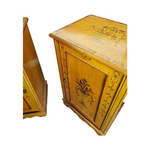 310 - Pair of good quality satinwood bedroom lockers with single blind door {72 cm H x 44 cm W x 33 cm D}.