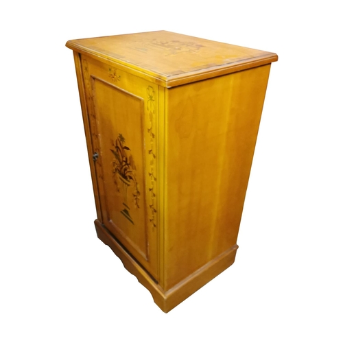 310 - Pair of good quality satinwood bedroom lockers with single blind door {72 cm H x 44 cm W x 33 cm D}.