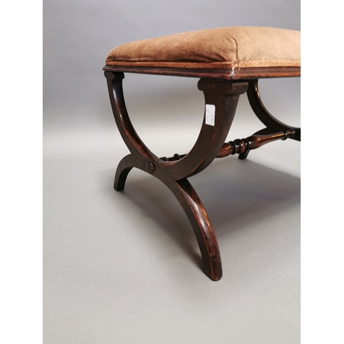 312 - 19th C. rosewood upholstered footstool on lyre supports {44 cm H x 62 cm W x 55 cm D}.
