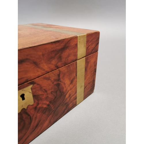 313 - 19th C. rosewood writing box with brass mounts and fitted interior {15 cm H x 35 cm W x 23 cm D}.