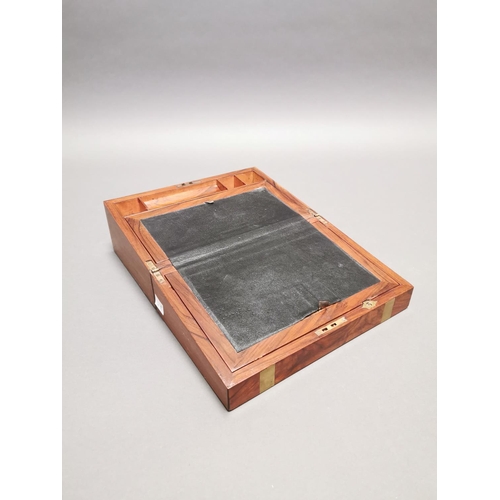 313 - 19th C. rosewood writing box with brass mounts and fitted interior {15 cm H x 35 cm W x 23 cm D}.