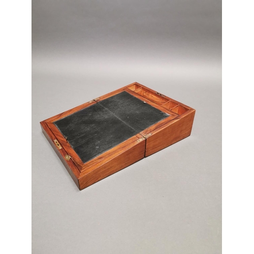 313 - 19th C. rosewood writing box with brass mounts and fitted interior {15 cm H x 35 cm W x 23 cm D}.