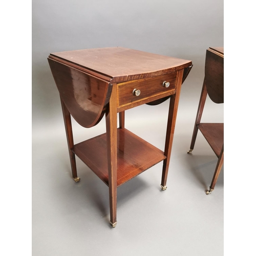 317 - Pair of exceptional quality Edwardian inlaid mahogany double drop leaf lamp tables with single drawe... 