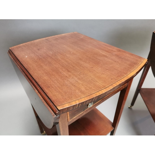 317 - Pair of exceptional quality Edwardian inlaid mahogany double drop leaf lamp tables with single drawe... 