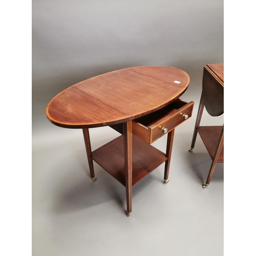 317 - Pair of exceptional quality Edwardian inlaid mahogany double drop leaf lamp tables with single drawe... 