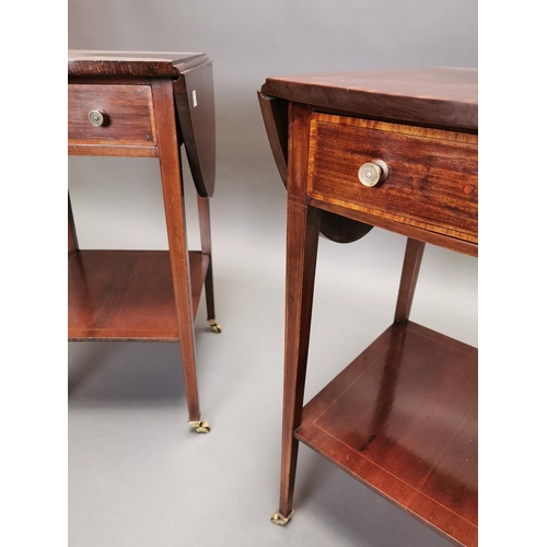 317 - Pair of exceptional quality Edwardian inlaid mahogany double drop leaf lamp tables with single drawe... 