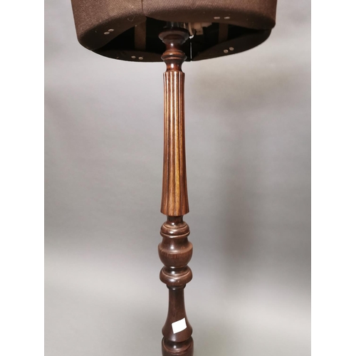 318 - 1950s shop mannequin on turned mahogany stand and three outswept legs {168 cm H x 34 cm W x 34 cm D}... 