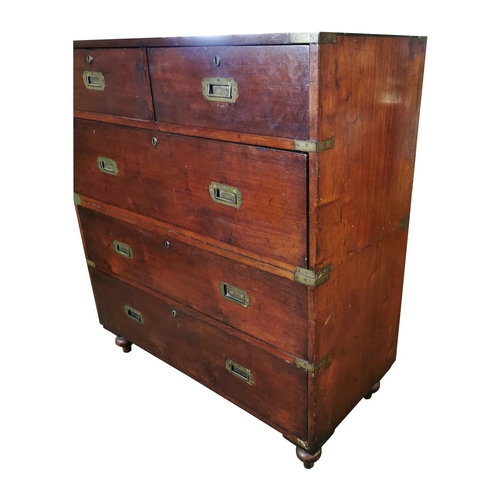 325 - Exceptional quality 19th C.  campaign chest of drawers with brass mounts {111 cm H x 99 cm W x 47 cm... 