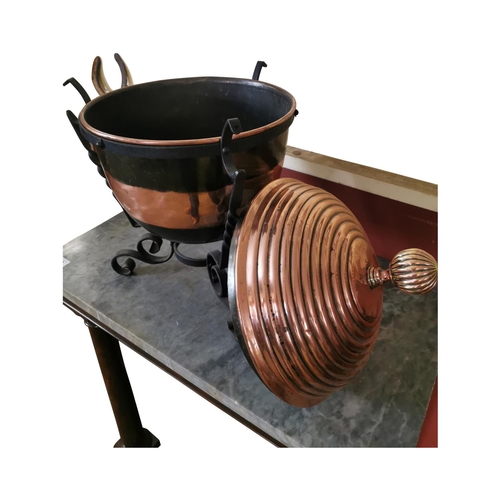325A - Unsual Edwardian copper and metal coal bucket {57 cm H x 37 cm Dia.}.