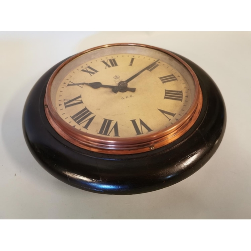 326 - Edwardian mahogany GPO wall clock with painted dial {29 cm Dia.}.