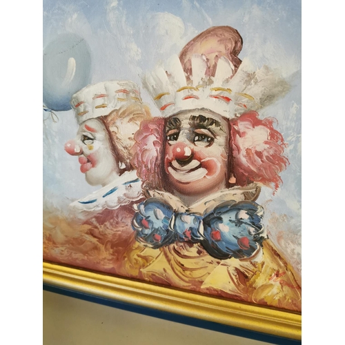 330 - Oil on canvas The Clown's mounted in gilt frame {27 cm H x 32 cm W}.