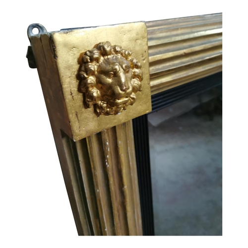 334 - Good quality Regency gilt mirror decorated with lions masks {87 cm H x 142 cm W}.
