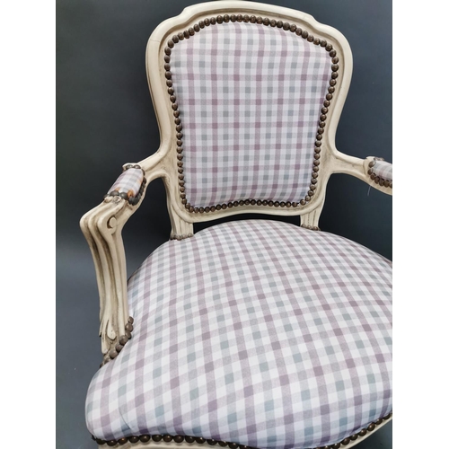 335 - Painted pine and upholstered arm chair in the French style {95 cm H x 61 cm W x 53 cm D}.