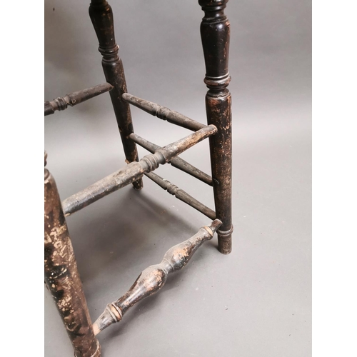 336 - Early 20th C. painted pine counter stool on turned legs {64 cm H x 33 cm W x 28 cm D}.