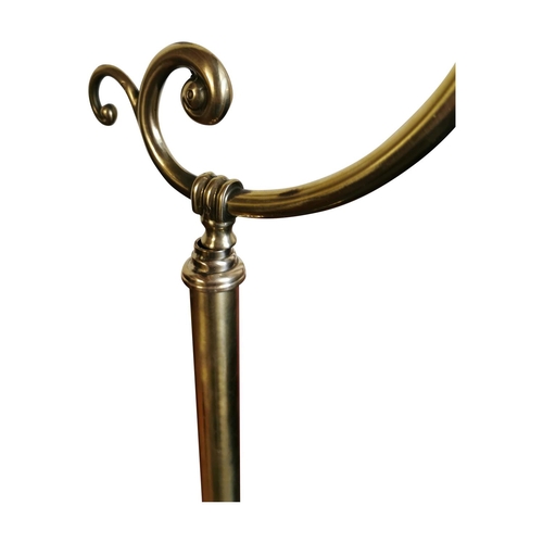 337 - Rare Edwardian brass lamp with blue enamel shade {139 cm H x 55 cm W x 27 cm D}.