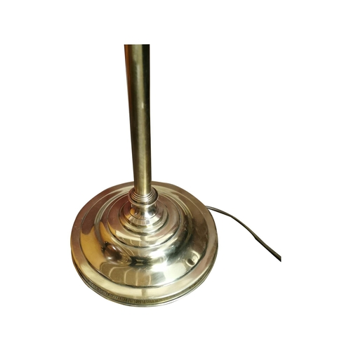 337 - Rare Edwardian brass lamp with blue enamel shade {139 cm H x 55 cm W x 27 cm D}.