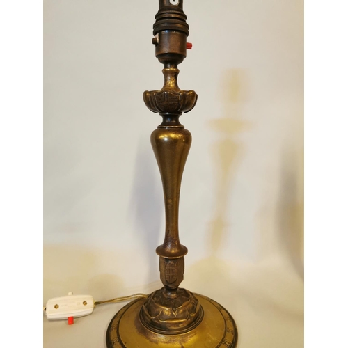 338 - Pair of Edwardian brass table lamps decorated with rosettes {38 cm H x 16 cm Dia.}.