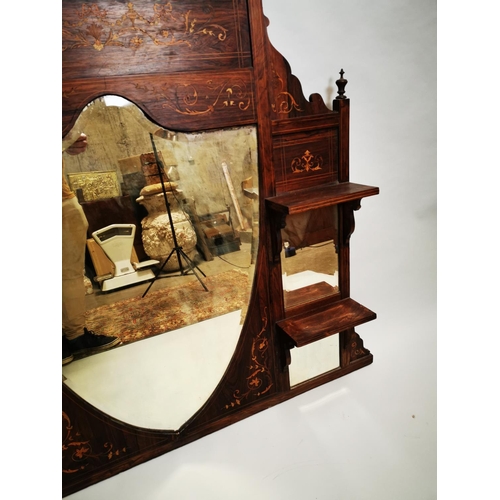 395 - Victorian inlaid rosewood overmantle {134 cm H x 130 cm W x 17 cm D}.