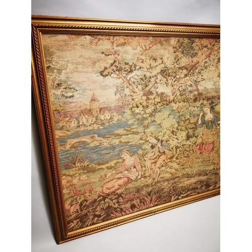 398 - Good quality 20th C. French tapestry mounted in gilt frame {107 cm H x 206 cm W}.