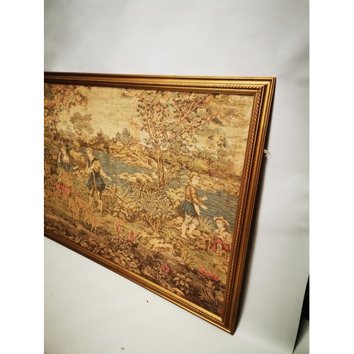 398 - Good quality 20th C. French tapestry mounted in gilt frame {107 cm H x 206 cm W}.