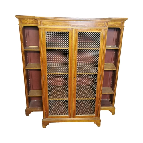 400 - Good quality satinwood side cabinet in the Sheridan style {125 cm H x 118 cm W x 41 cm D}.