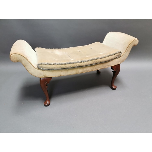 403 - Edwardian mahogany and upholstered window seat on cabriole legs {54 cm H x 113 cm W x 44 cm D}.