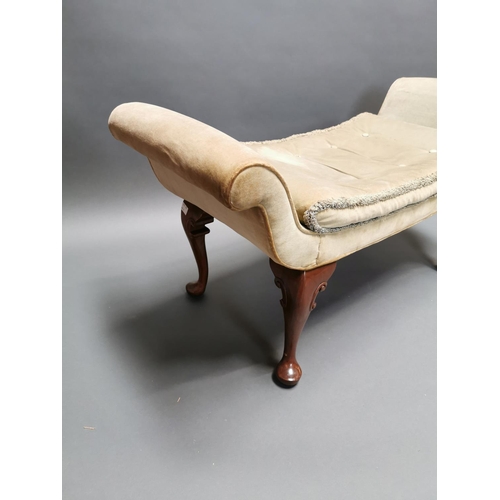 403 - Edwardian mahogany and upholstered window seat on cabriole legs {54 cm H x 113 cm W x 44 cm D}.