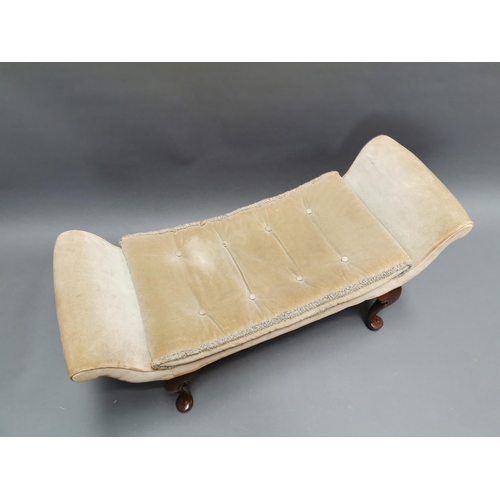 403 - Edwardian mahogany and upholstered window seat on cabriole legs {54 cm H x 113 cm W x 44 cm D}.