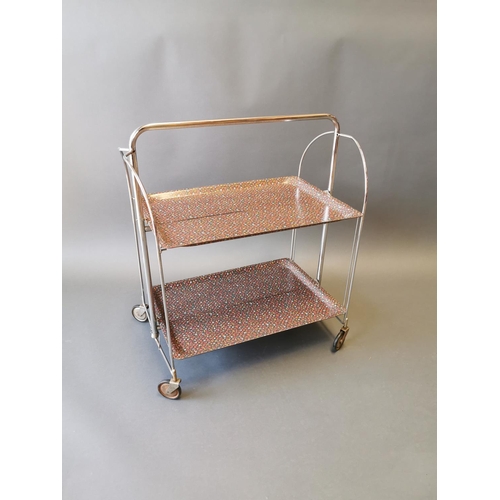 404 - Vintage chrome tea trolly {77 cm H x 70 cm W x 42 cm D}.