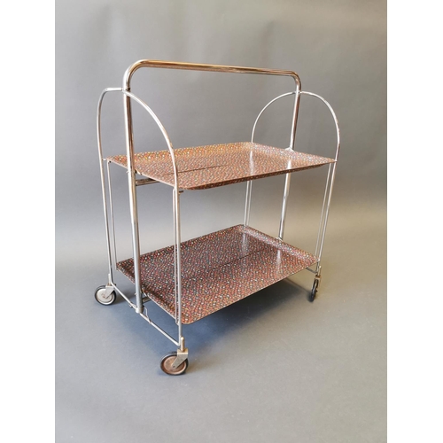 404 - Vintage chrome tea trolly {77 cm H x 70 cm W x 42 cm D}.