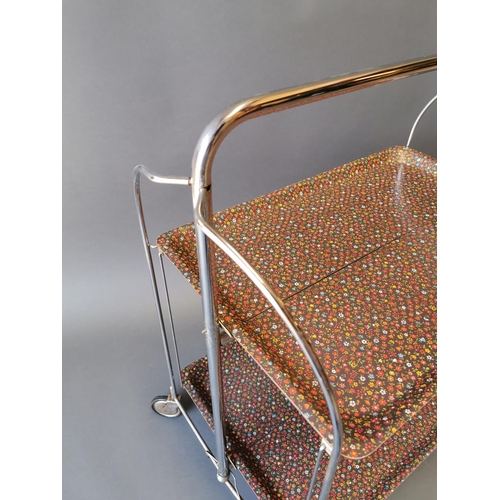 404 - Vintage chrome tea trolly {77 cm H x 70 cm W x 42 cm D}.
