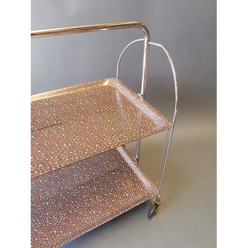 404 - Vintage chrome tea trolly {77 cm H x 70 cm W x 42 cm D}.