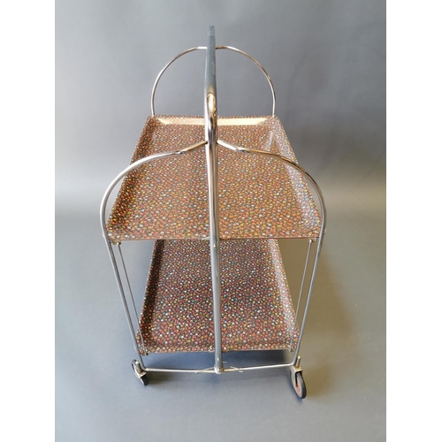 404 - Vintage chrome tea trolly {77 cm H x 70 cm W x 42 cm D}.